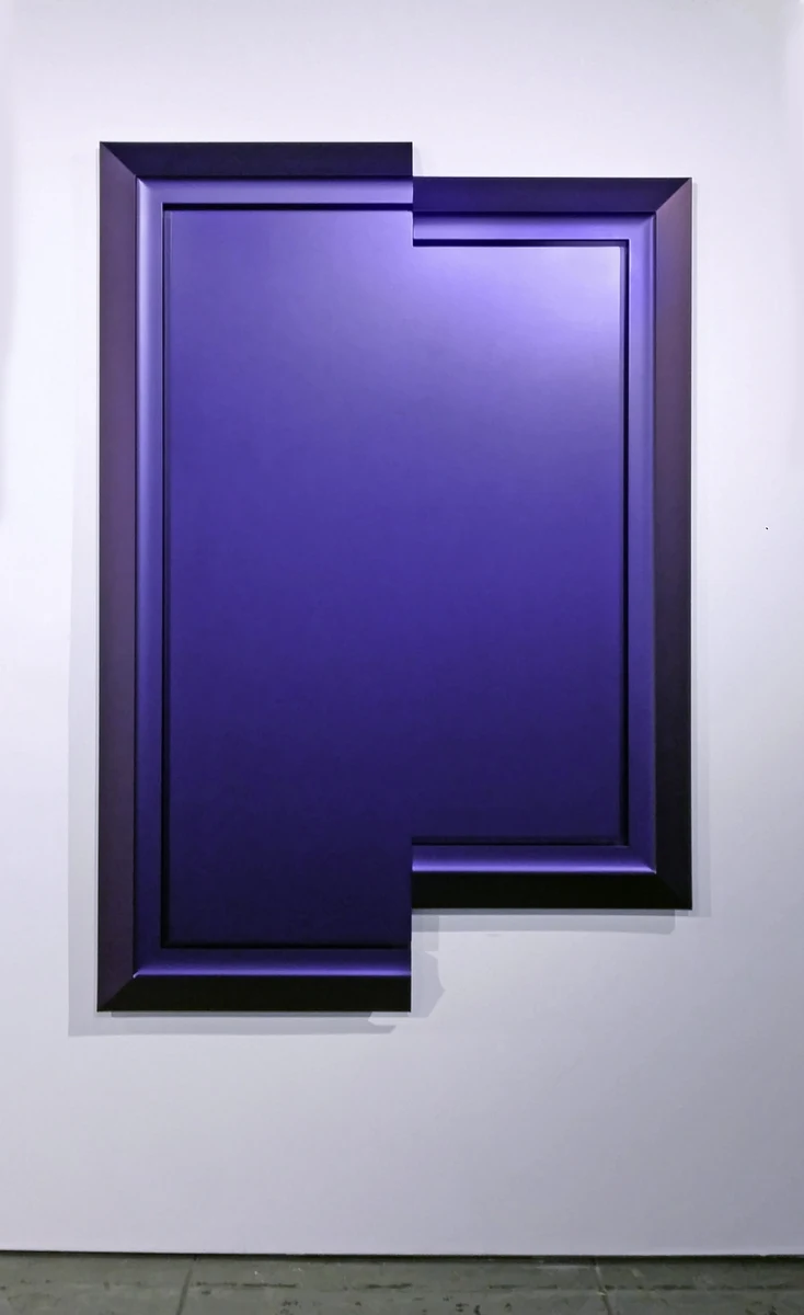 Limbus Painting #3, a deep cobalt blue nested-frame wall relief hung on a white gallery wall